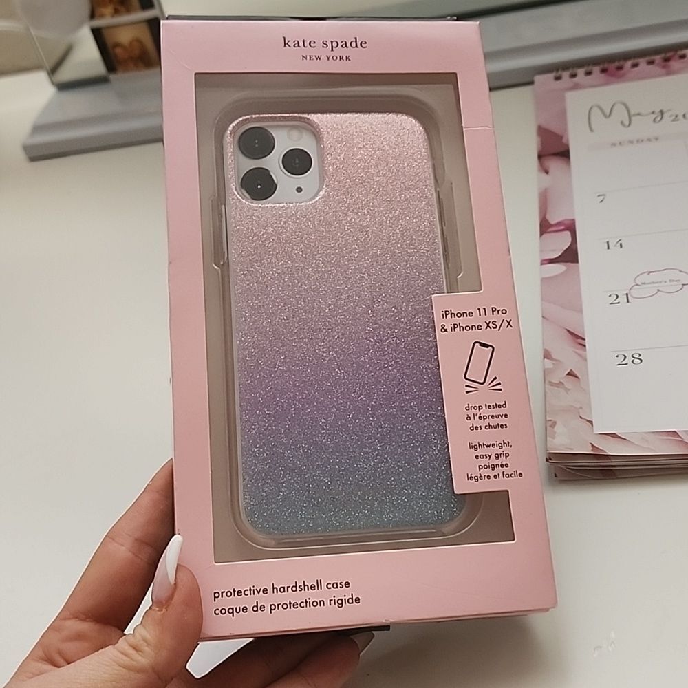 Kate spade iPhone 11 Pro XS X glitter hardshell protective phone case nwt girly - Picture 1 of 5